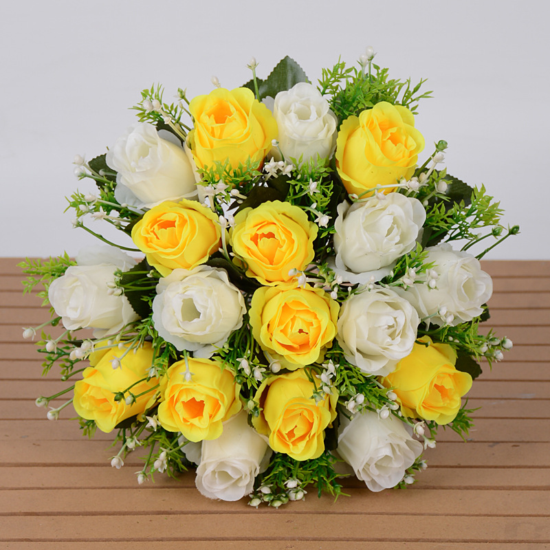 Ramo de flores artificiales de seda, decoración de boda o salón, ramo de rosas elegante