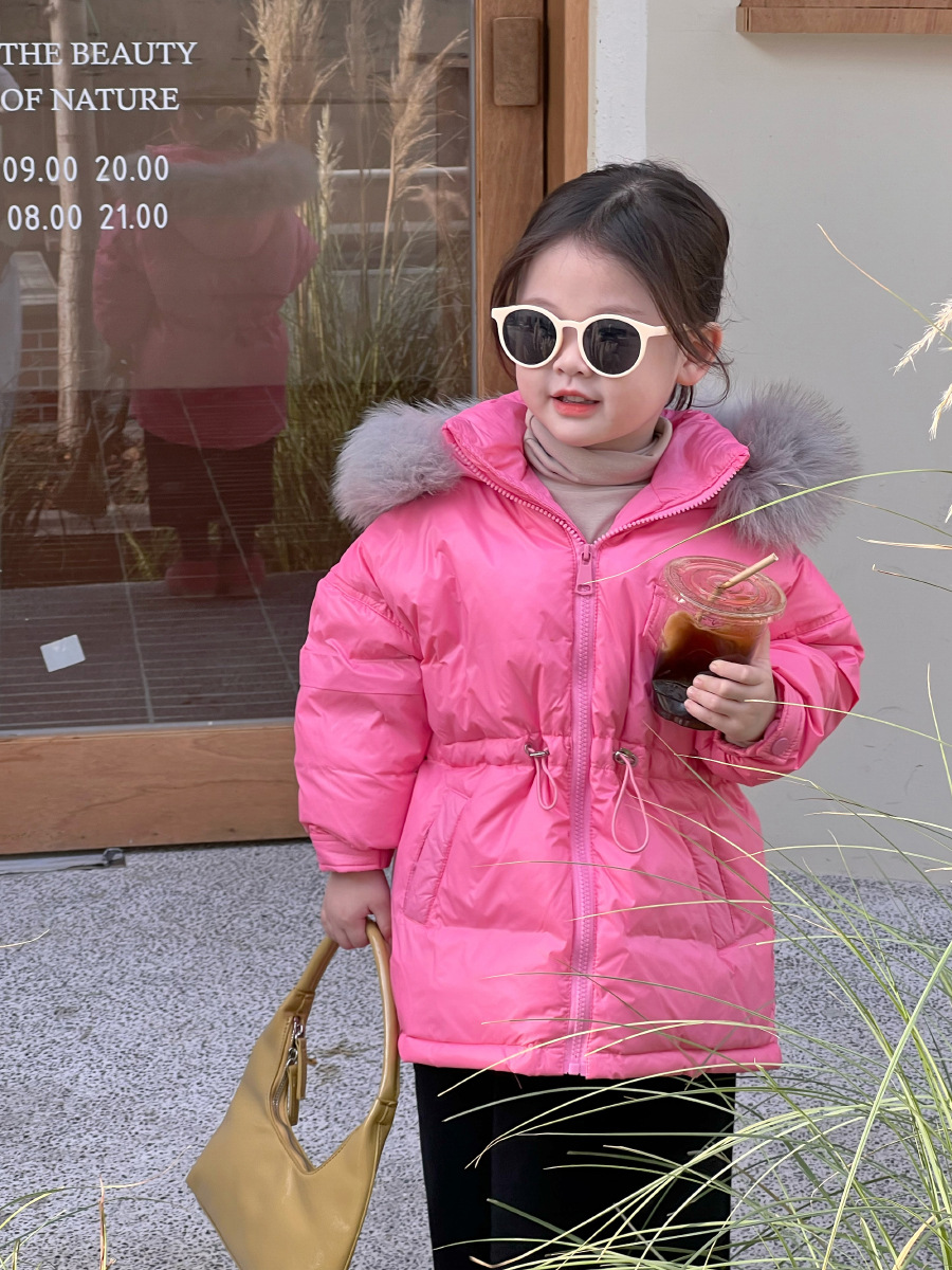 Otoño e invierno engrosada cuello de piel grande chaqueta de invierno ropa para niños chaqueta de plumón de pato blanco de longitud media