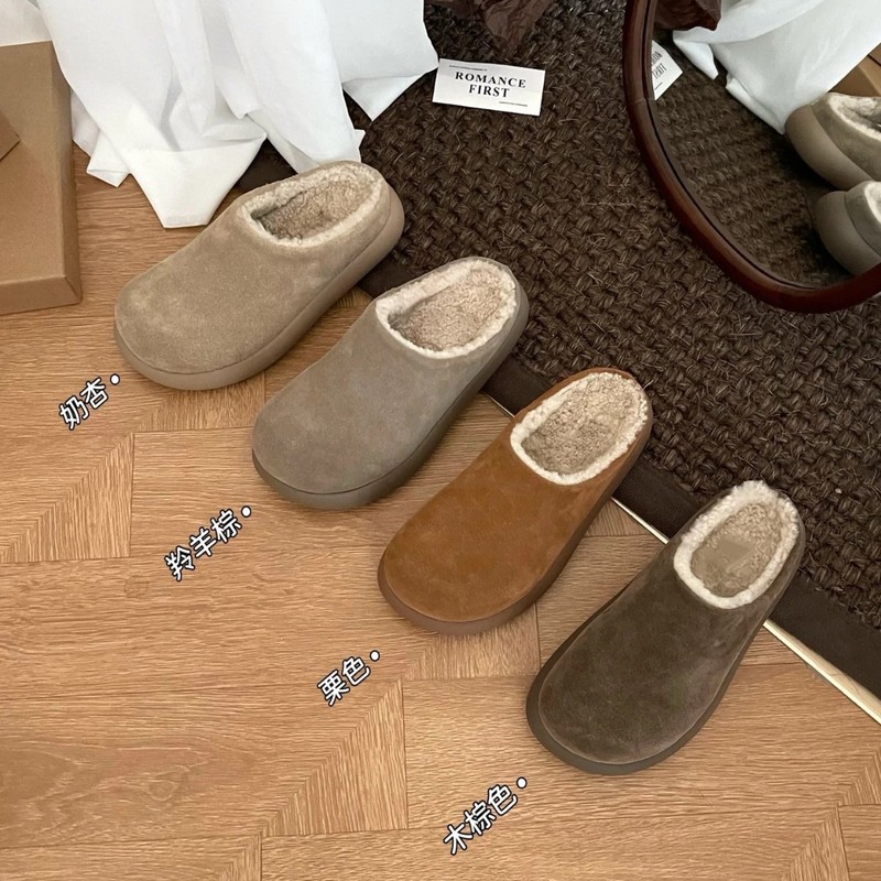 Retro Little Potato Thick-Soled Birkenstock Shoes Half Slippers Women's Snow Boots Women's Baotou 2025 Winter New Lazy Slippers