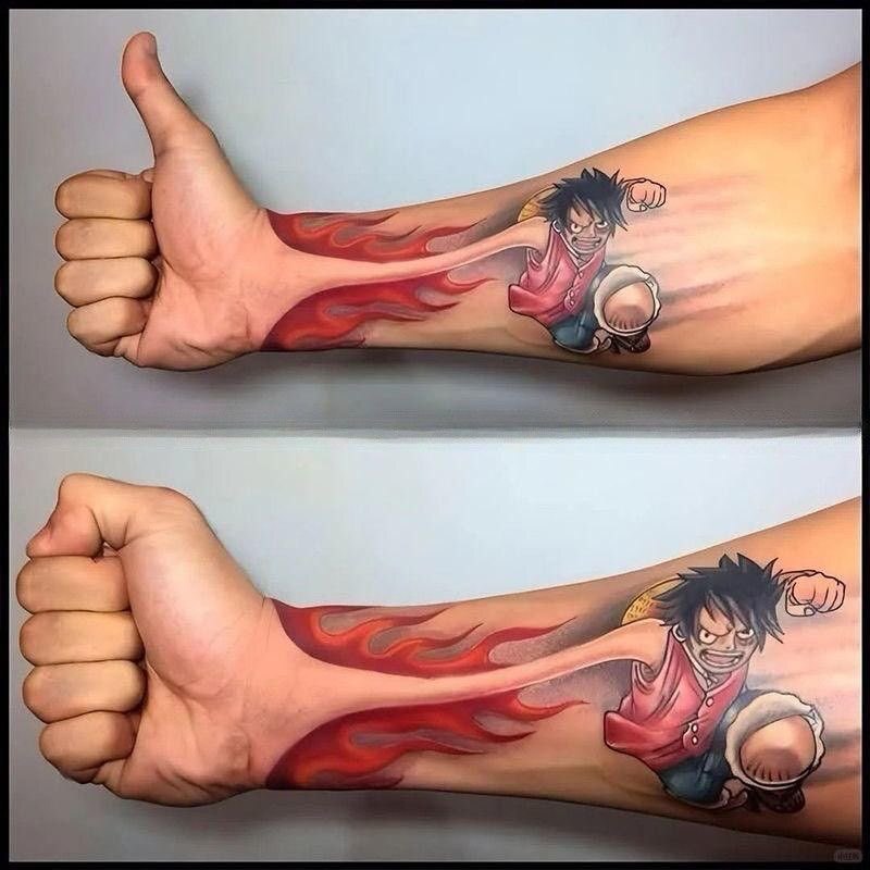 Tattoo stickers with water transfer, long-lasting and durable, colorful cartoon One Piece Luffy boxing champion personalized flower arm design, realistic scar cover