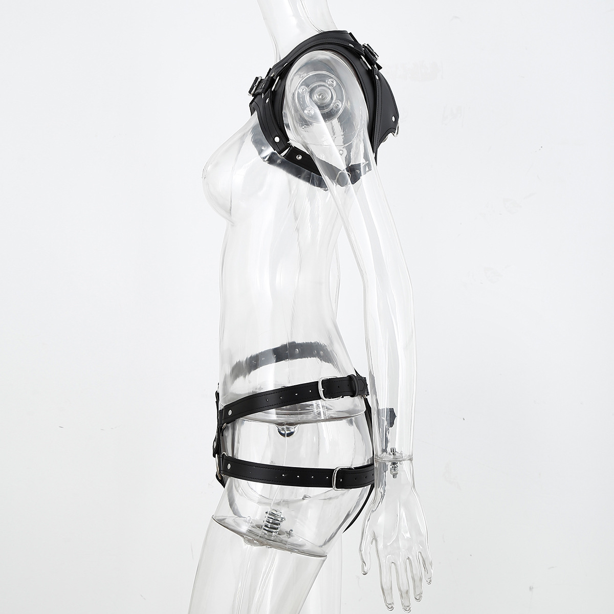 Juguetes sexuales SM para adultos, conjunto de bondage sexy para lesbianas, ropa de cuero negro con pecho abierto, pantalones de castidad para lesbianas. image 6