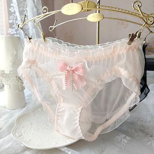 Long-term Japanese three-color small fresh mesh ruffles princess triangle girl cute bow ladies underwear