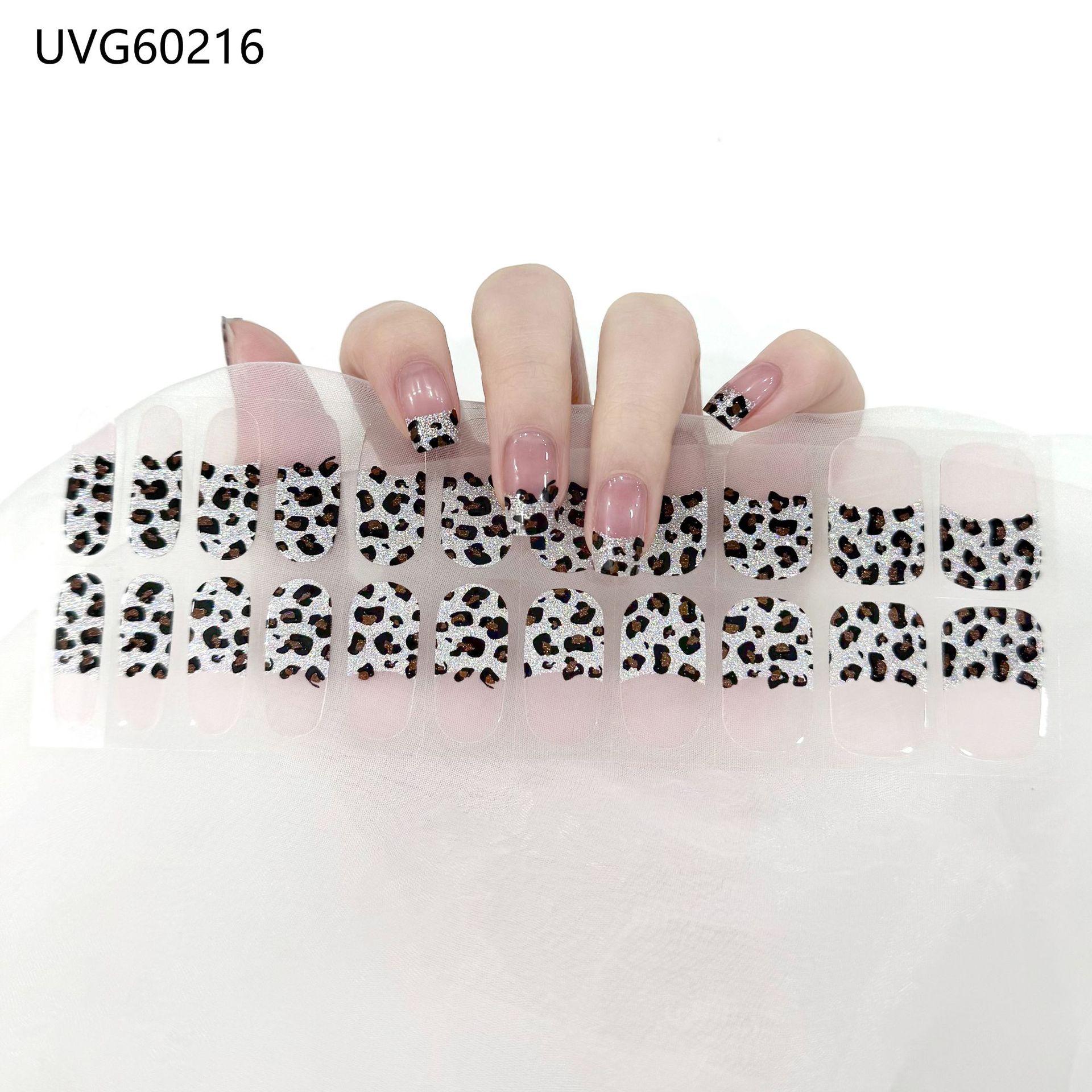 Pegatinas de uñas de gel UV transparentes efecto hielo, semicuradas, con lámina dorada, fototerapia, efecto película de aceite