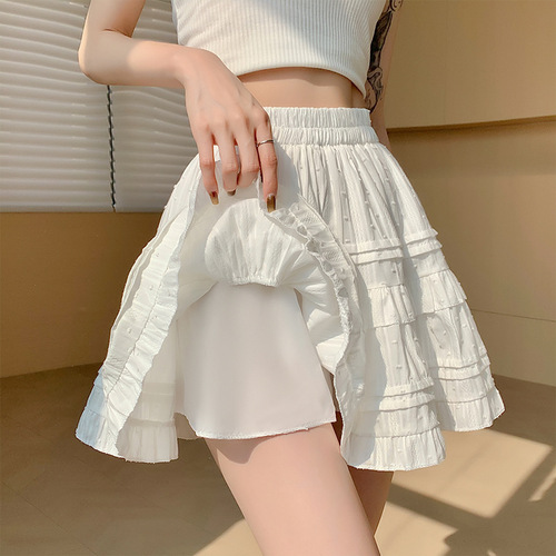 Half-body cake-puff skirt, high-waisted, slimming, plus-size, extended length, student, anti-breech, JK sports, pleated short skirt