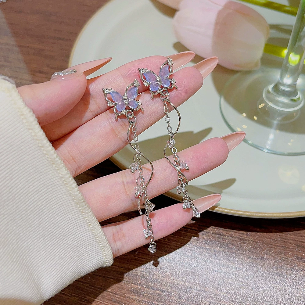 Серьги из серебра 925 пробы, Tassel из циркония, длинная легкая подвеска
