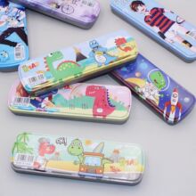 33-1双层铁质文具盒儿童时尚卡通铅笔盒小学生马口铁笔盒文具奖品