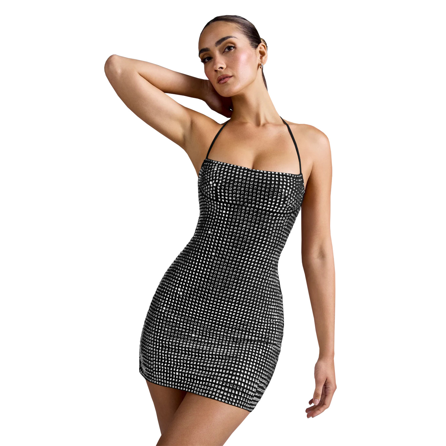 C7481 Aliexpress transfronterizo amazon moda europea y americana ropa de mujer sexy colgante de brazo de perforación vestido vestido corto