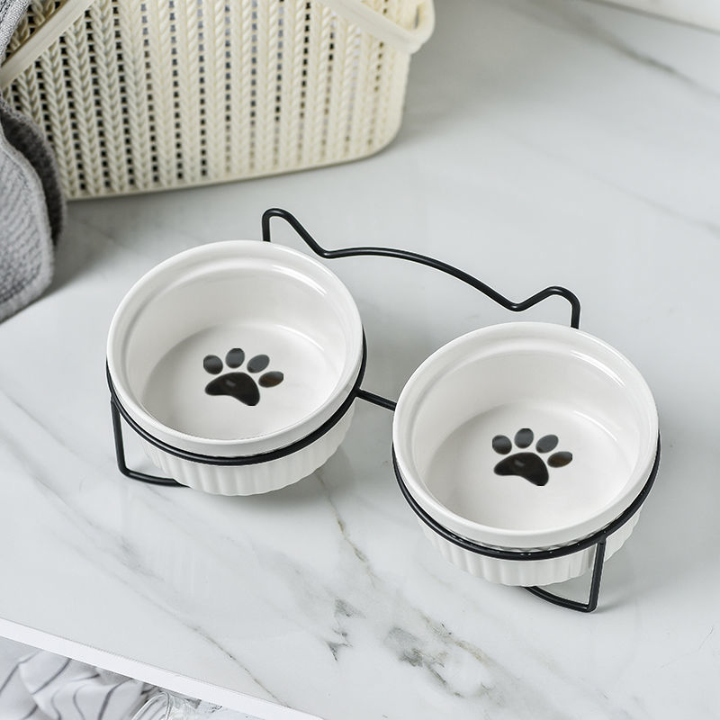 Cerámica doble cuenco cuello para perro y gato cuenco para mascotas cuenco para perros cuenco para perros cuenco para gatos cuenco alimentador para mascotas