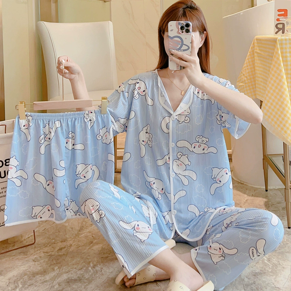 (Cross-border trading), summer pijama, set, cute cardigan, with short sleeve, 3 piece set, Korean style