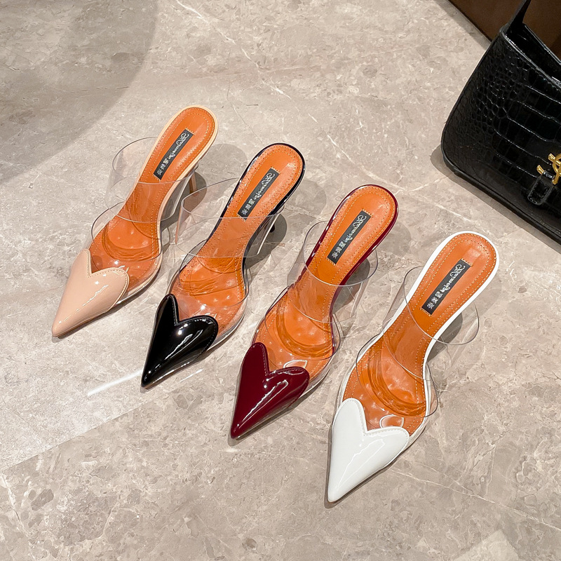 Qadın üçün şəffaf burunlu stiletto yüksək dabanlı sandalet