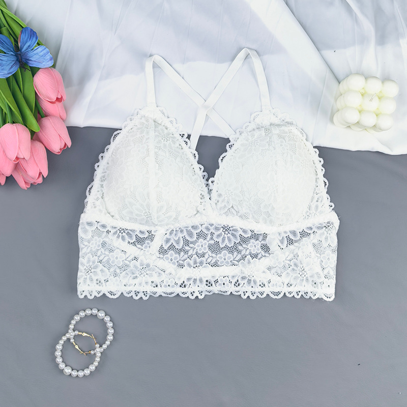 Cross-border sin anillo de acero hermosa espalda cruzada bra de pecho pequeño encaje sexy ropa interior de mujer verano delgada