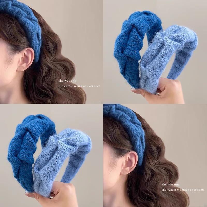 Retro cráneo alto cline cabello azul cabello de cabello de mujer borde ancho temperamento otoño invierno lavar la cara broca de cabello adornamiento