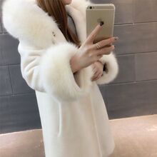 冬新款连帽羊剪绒皮草大衣毛毛外套女中长款仿狐狸毛加厚韩版修身