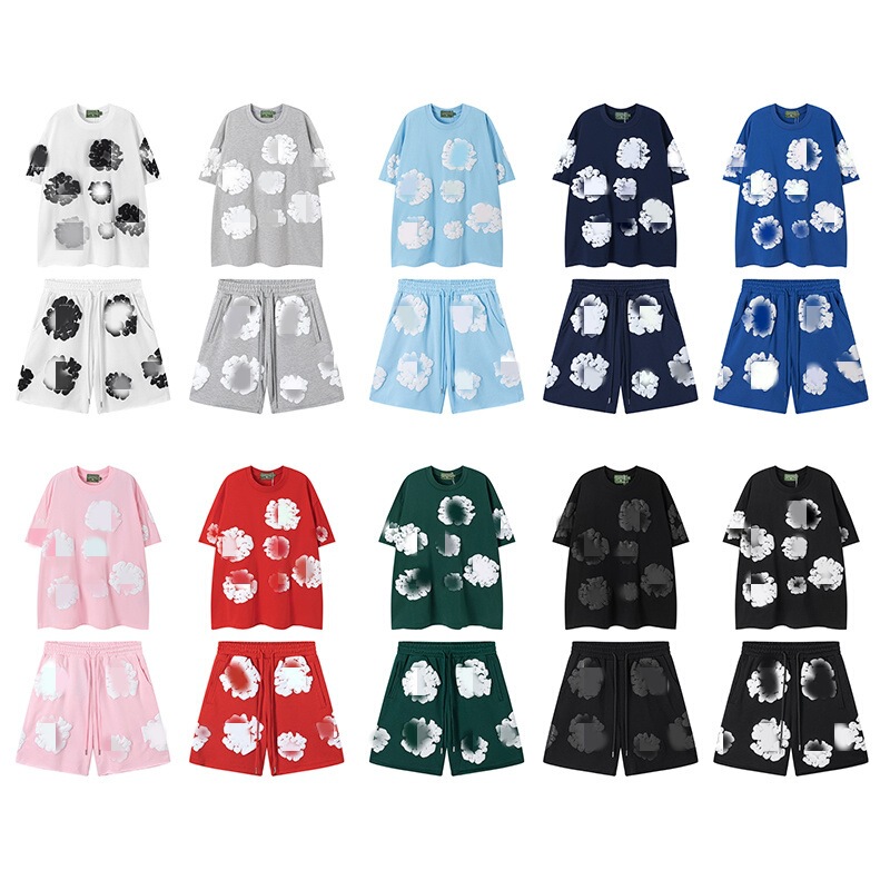 Denim Kapok Foam-Printed Pure Cotton Short-Sleeve T-Shirt, Five-Point Shorts Set, Hooded Sweatshirt, Jogger Pants, Trendy Denim Kapok Foam-Printed Pure Cotton Short-Sleeve T-Shirt, Five-Point Shorts Set, Hooded Sweatshirt, Jogger Pants, Trendy