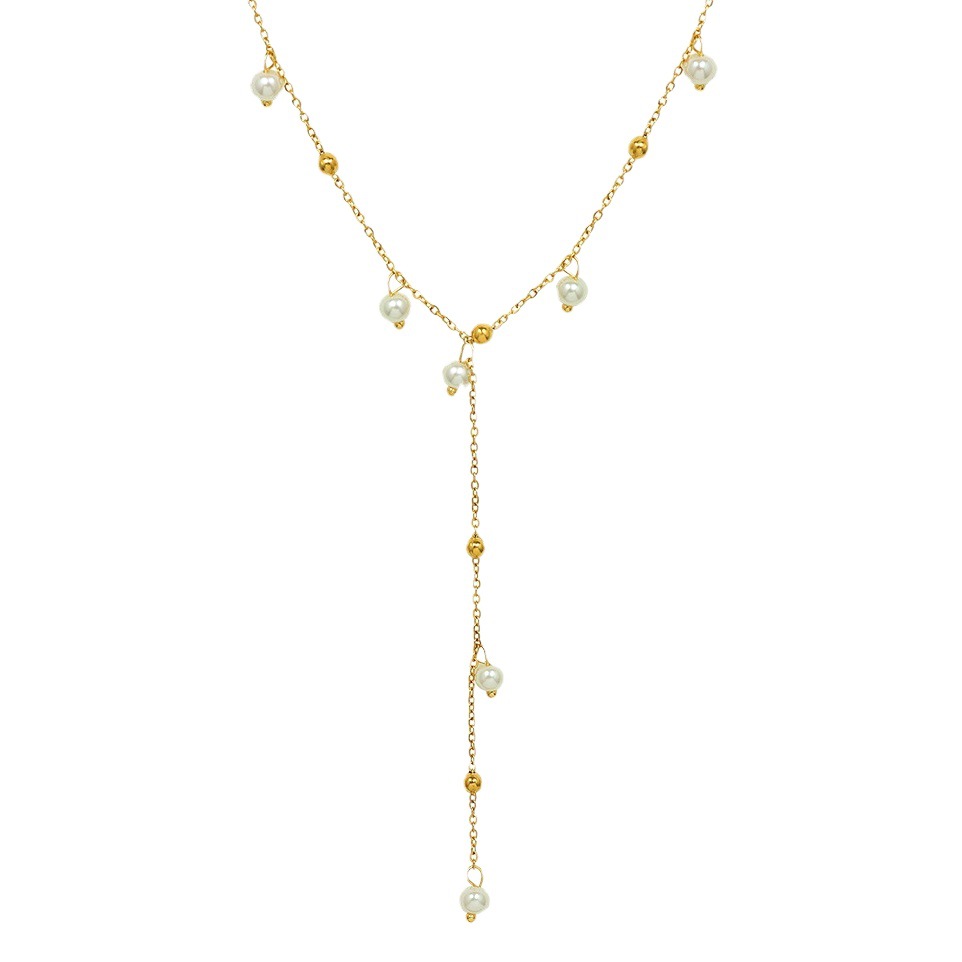 Marka estilo francés imitación barroco perla collar titanio acero chapado 18K oro collar accesorios en forma de Y collar de borla