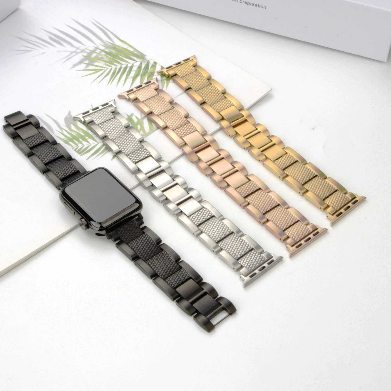 Подходит для Apple Watch ананасовый рисунок нержавеющая сталь трёхчастный саморезовой дополнительный буртик регулировка 304 стальной браслет для часов