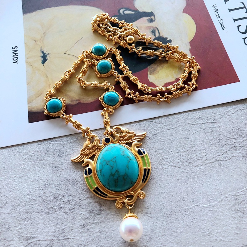 20g Weight Pendant Necklace Classification Wedding, Travel Occasion Alloy Material Flower Pattern Women'S Gender Plating Design Fashion Style Silver Color Fashion Geometric Turquoise Alloy Necklace Wholesale 1