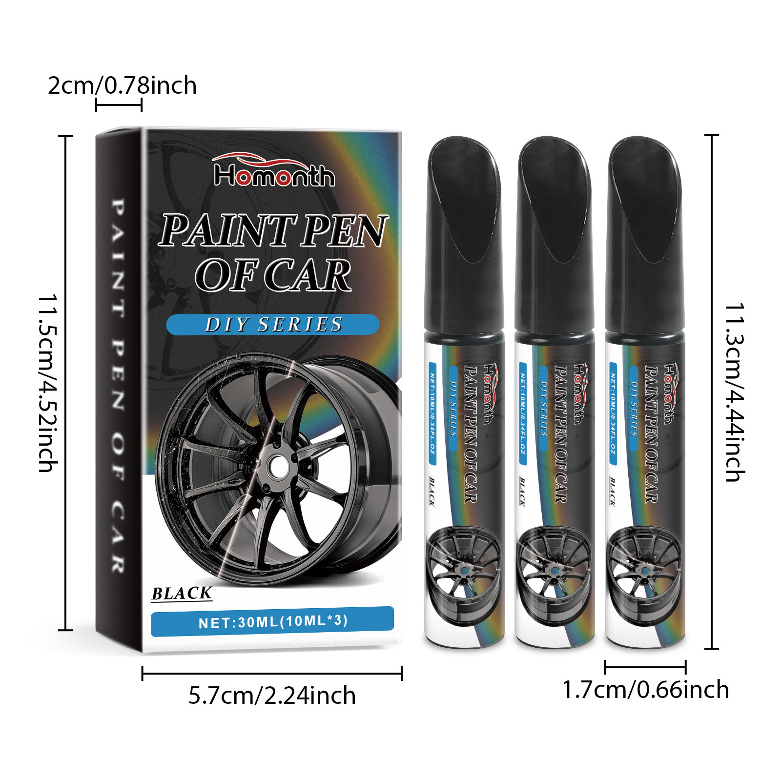 Cross-Border Homonth Black Car Wheel Scratch Repair Pen Paint Scratch Removal and Repair Touch-Up Pen