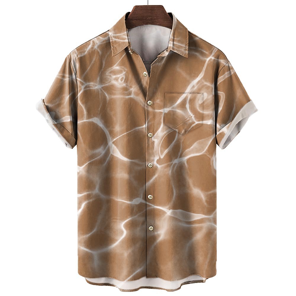 Tendencia de la moda para hombres Camisa de manga corta hawaiana Camisa estampada digital 3D Estilo explosivo transfronterizo de Amazon