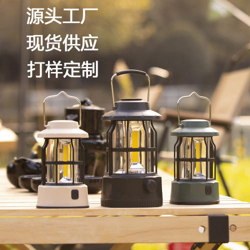 New camping light outdoor camping lantern tent light portable lantern gift Ningbo retro charging campsite light wholesale