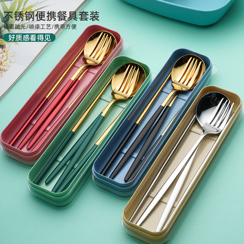 Portable Utensil Box, Best Selling Single Person Student Takeaway Travel Stainless Steel Chopsticks, Spoons, Forks Storage Box