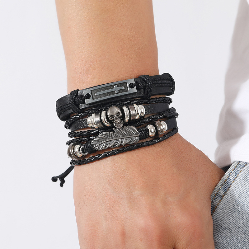 Geometric Pattern Punk Geometric Pu Leather Alloy Plastic Plating Men's Bracelets Men Cord & Leather Bracelets