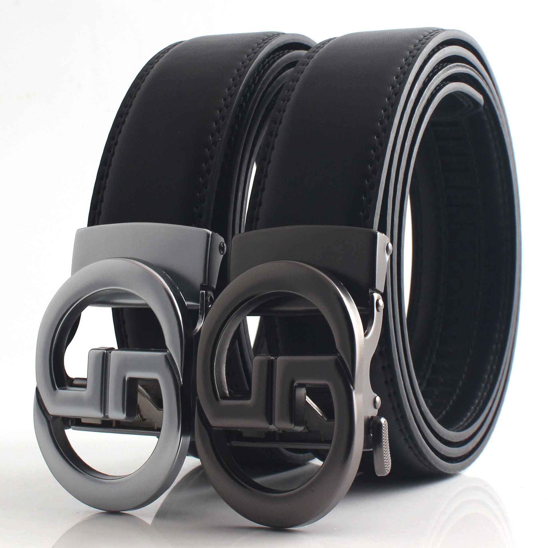 Men's Automatic Belt With Letter Buckle, Cowhide Leather Belt_voghion.com