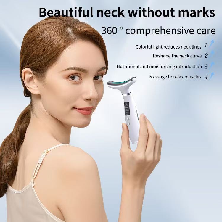 Cross-Border Ice Compress with Base Neck Beauty Instrument Ems Multi-Functional Colored Light Beauty Instrument Lifting and Firming Facial Massager