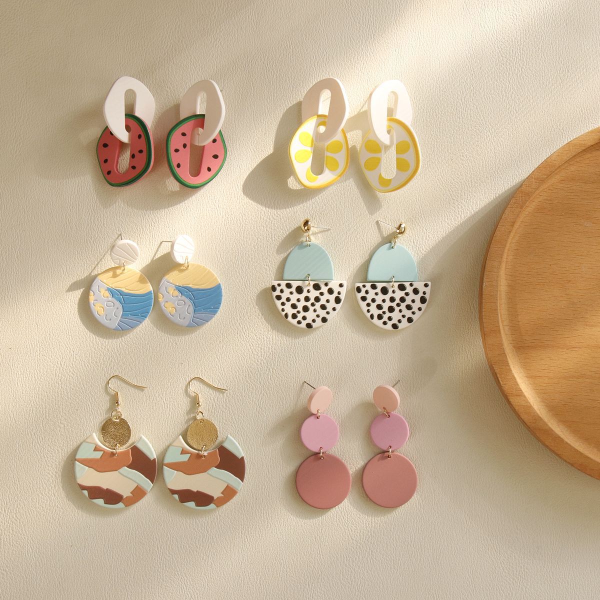 1 Pair Fashion Round Spot Watermelon Arylic Women's Drop Earrings display picture 5