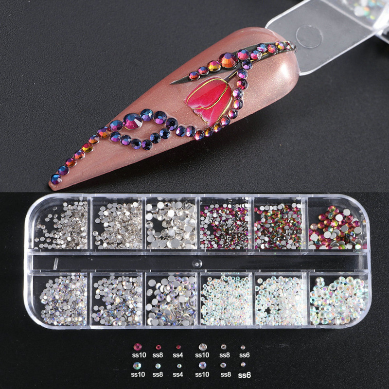 FULL BEAUTY クロスボーダー新ネイルアートアクセサリー 12 グリッド箱入り特殊形状平底樹脂ダイヤモンド混合装飾品|undefined