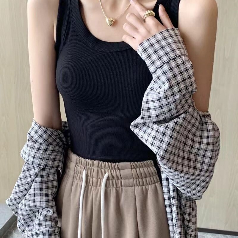 New Style Ribbed Solid Color Camisole for Women, Spring and Summer Anti-Exposure Inner Wear, Slim Fit Outerwear, Sleeveless Top New Style Ribbed Solid Color Camisole for Women, Spring and Summer Anti-Exposure Inner Wear, Slim Fit Outerwear, Sleeveless Top