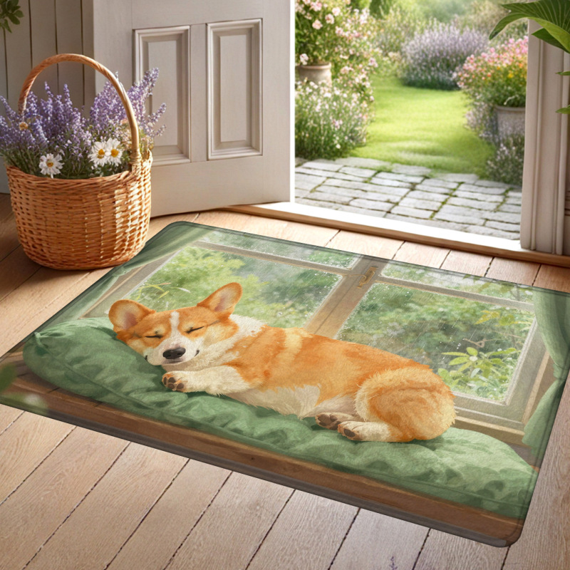 Healing-Style Corgi Cartoon Entrance Door Mat, Cute Dog Print Custom Floor Mat, Household Bedroom Water-Absorbent and Dirt-Resistant Rug Healing-Style Corgi Cartoon Entrance Door Mat, Cute Dog Print Custom Floor Mat, Household Bedroom Water-Absorbent and Dirt-Resistant Rug