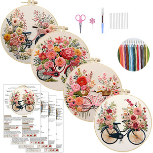 Cross-Border Handmade Embroider DIY Material Bag European Style Printed Bicycle Embroider DIY Bag Fabric English Illustrations