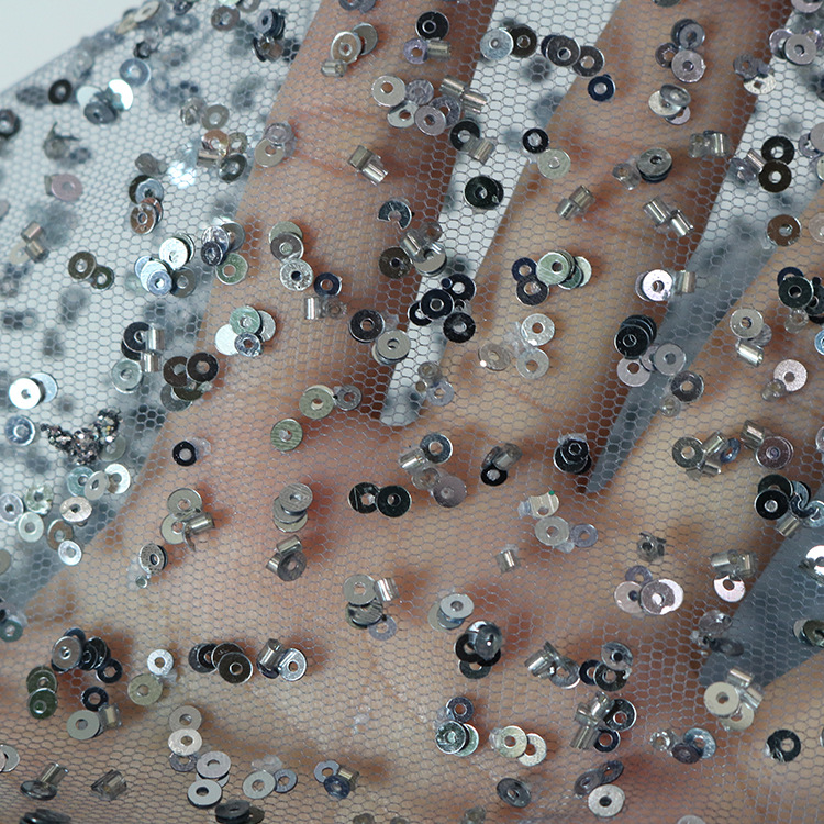 2024 nuevo encaje sequinilla tubo de perlas tela de malla pesada vestido de boda tela de moda de mujer