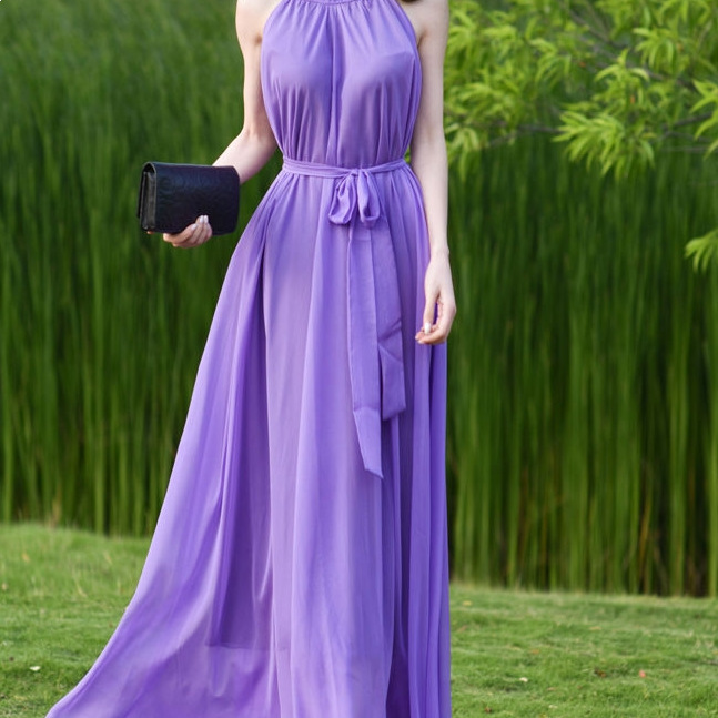 Extra-Long Ankle-Length Dress 2026 New Style Bohemian Solid Color Chiffon Plus-Size Dress Vacation Beach Dress Super Fairy-Like
