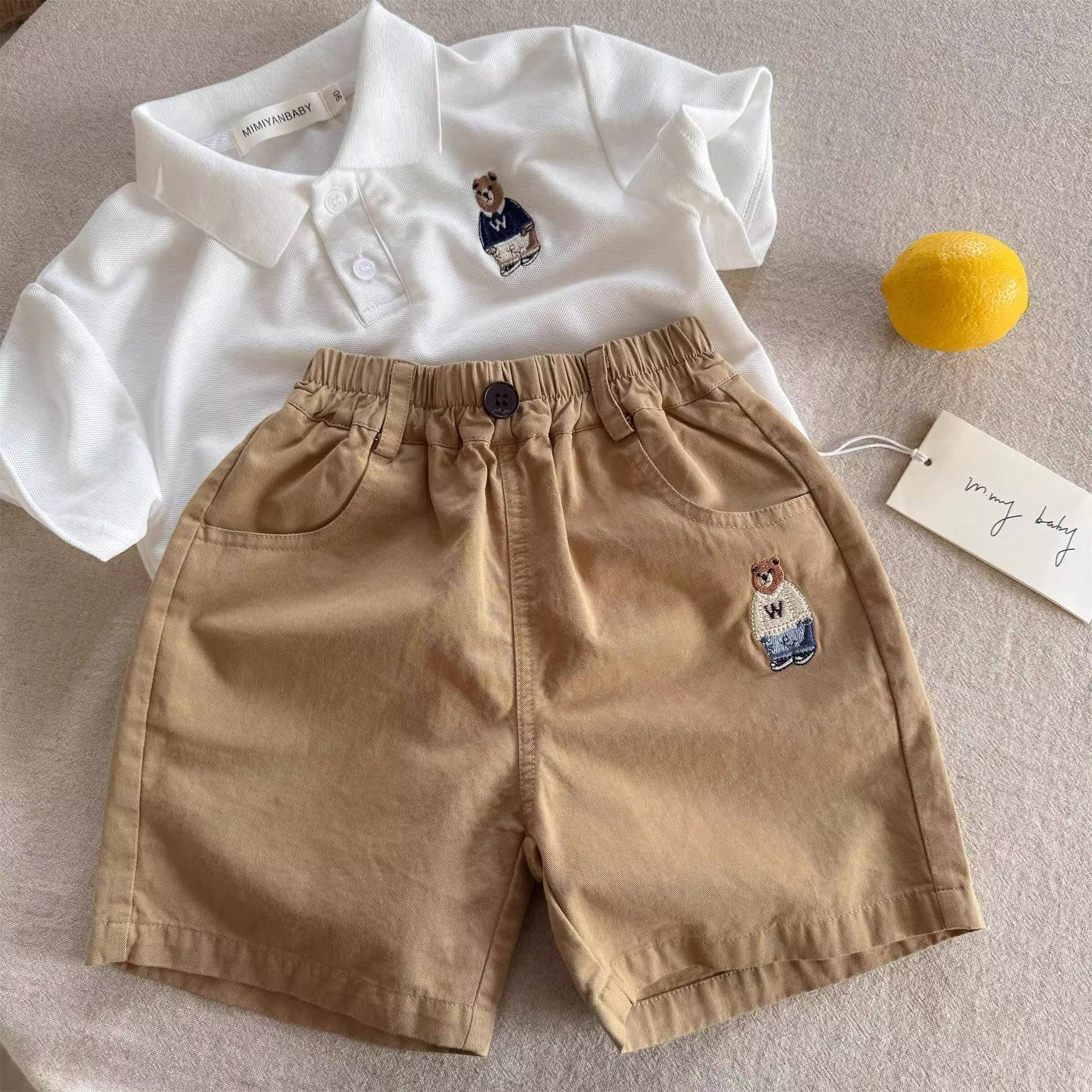 Pantalones cortos para niños 2025 verano, niños y niñas, jeans bordados de oso de la marca de moda japonesa, pantalones casuales de cinco puntos de estilo occidental para bebés image 3