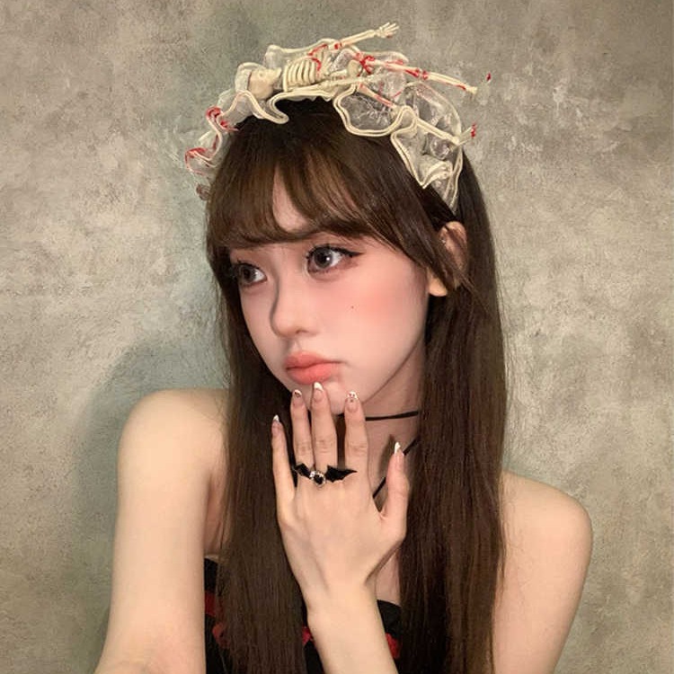 해골 골격 할로윈 머리띠 암흑풍 머리장식 코스프레 로리타 망령 뱀파이어 레이스 머리띠