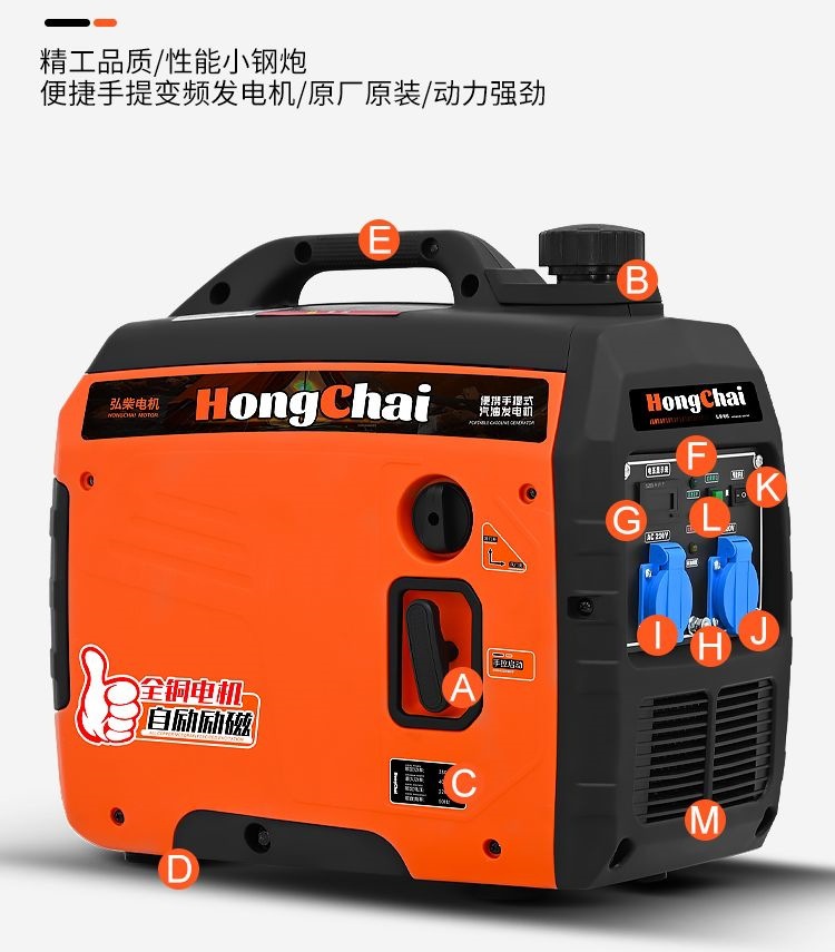 High-power gasoline generator for construction sites, outdoor camping, night markets, variable frequency, fuel-efficient, low-noise, 220V small generator
