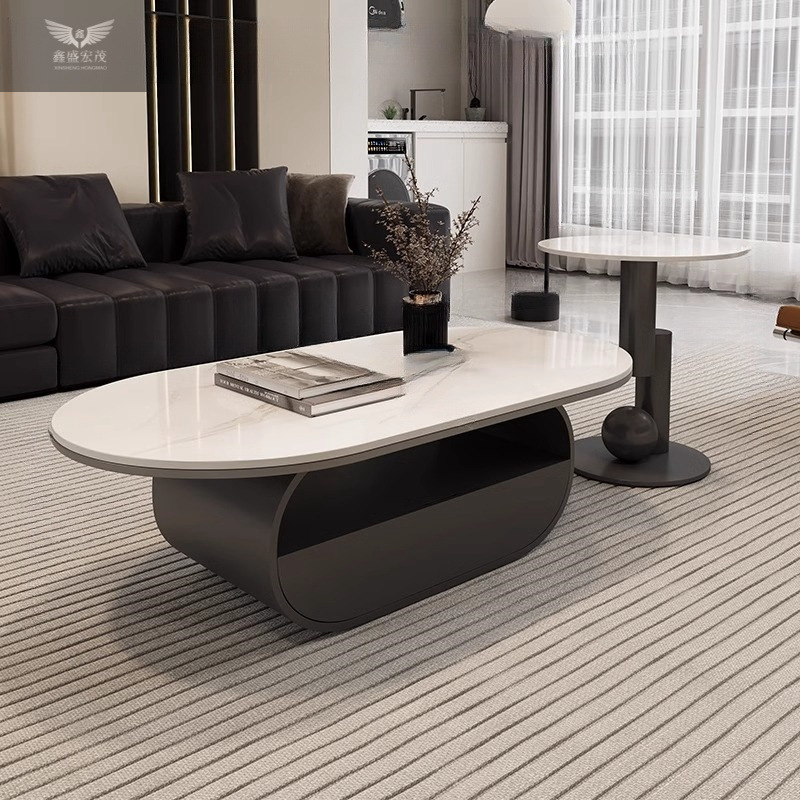 Nuevo hogar moderno simple y lujoso mesas combinadas de moda mesa de té sala de estar de roca elíptica completa