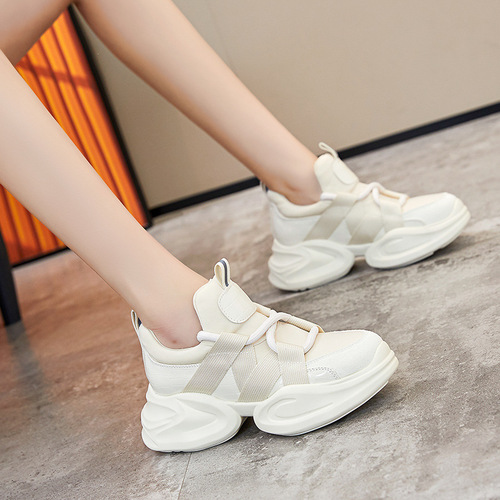 Genuine leather dad shoes for women Korean version 2024 spring and autumn new black thick sole inner heightening ins internet celebrity versatile sports shoes