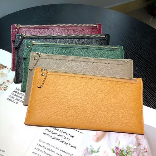 真皮长款钱包女头层牛皮薄钱夹多卡位卡包简约休闲拉链女士手机包