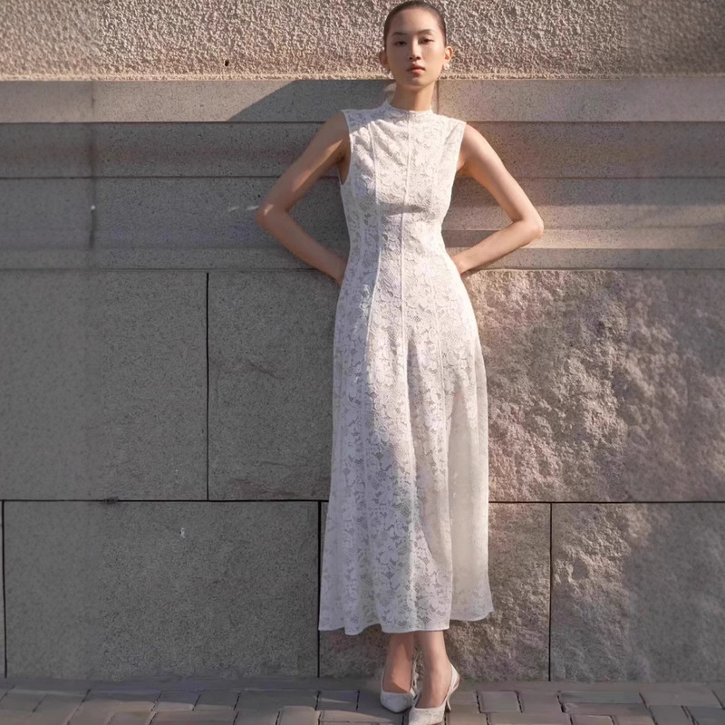 2026 Spring and Summer White Lace Crochet Hollow-Out Round Neck Tank Dress Long Skirt 2026 Spring and Summer White Lace Crochet Hollow-Out Round Neck Tank Dress Long Skirt
