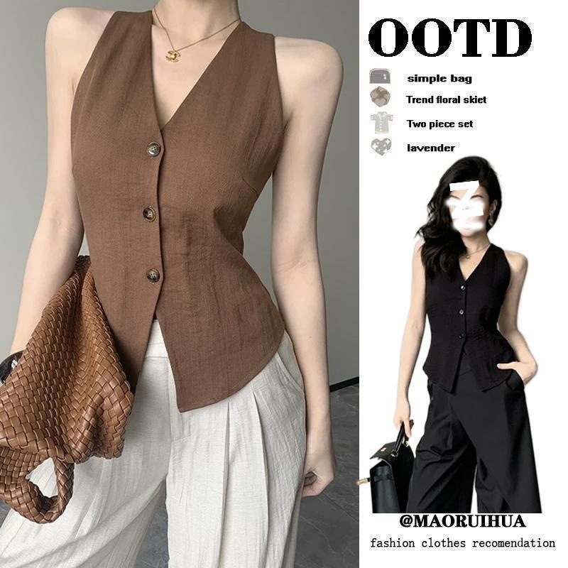 French Retro Style Vest Vest for Women's Summer Outer Wear 2025 New Slim Fashion Design Sleeveless Top