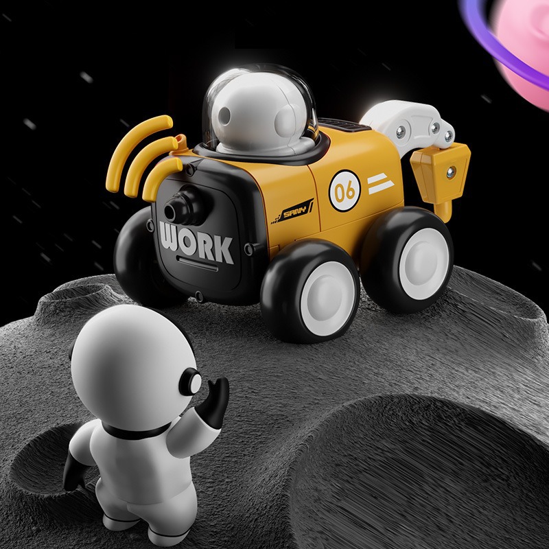 Presionar astronauta inercia coche de ingeniería excavadora coche juguete lindo juguete dibujos animados fábrica directa