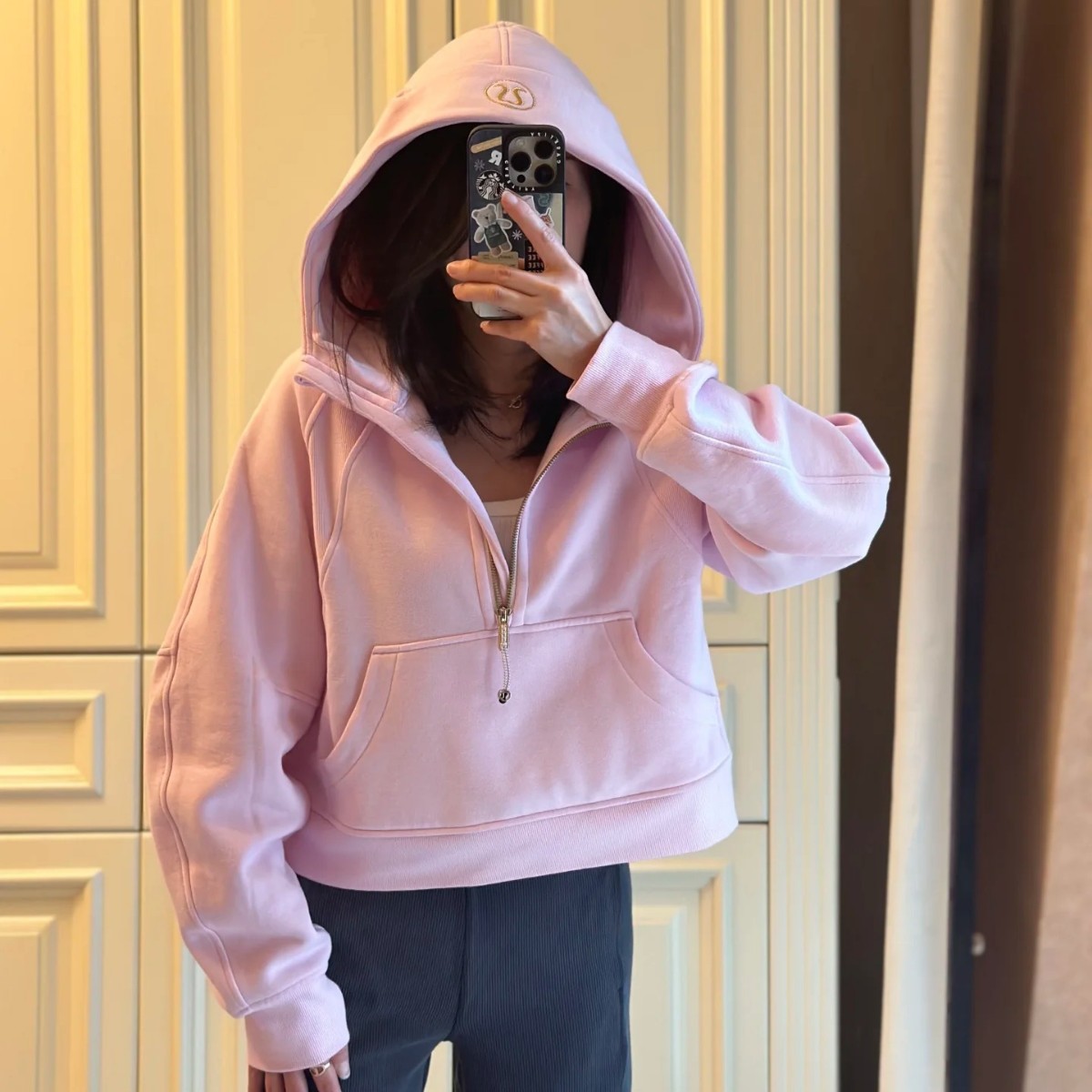 Lulu Embroidered Original Label Scuba Sweatshirt Hooded Half-Zip Loose Fleece Jacket Sports Yoga Warm Top