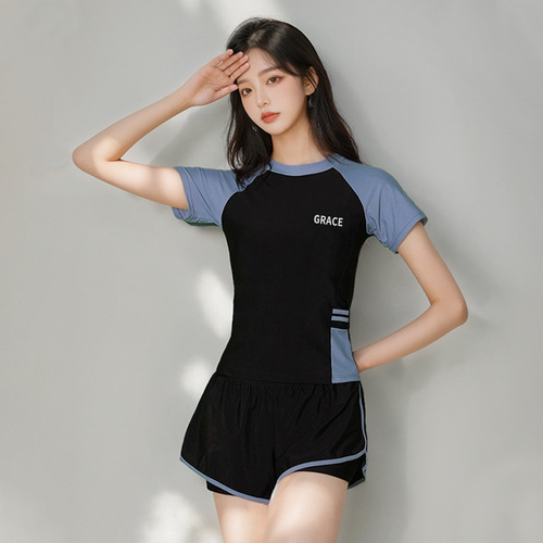 Women's Separate Two-Piece Hot Spring Swimsuit Plus Size for Chubby Women, Slimming, Conservative, Casual, Vacation, Swimming, and Training