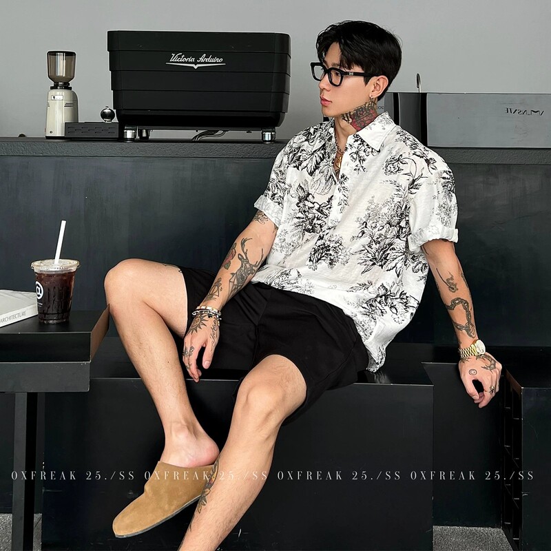 "Watercolor Floral Print" Linen Blend Old Money Short Sleeve Shirt for Men, Lightweight High-End Fashionable Shirt Top "Watercolor Floral Print" Linen Blend Old Money Short Sleeve Shirt for Men, Lightweight High-End Fashionable Shirt Top