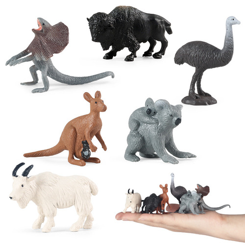 Children's simulated mini wildlife model kangaroo, koala, goat, bison, lizard, elk set, ornamental toy
