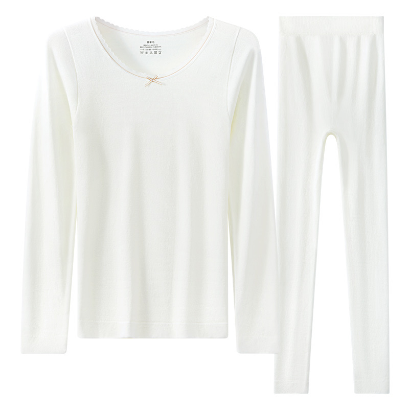 Ropa de otoño, pantalones largos, ropa interior sin costuras, ropa de abrigo de fondo de cuello redondo, conjunto de ropa interior térmica para mujer de grosor medio de otoño e invierno
