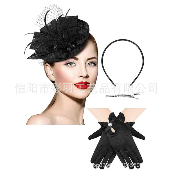 Amazon Creative Linen Bridal Headpiece European and American Vintage Feather Horse Racing Festival Mesh Versatile Fashionable Party Hair Accessory